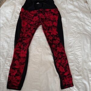 lululemon athletica Red and Black Floral Leggings